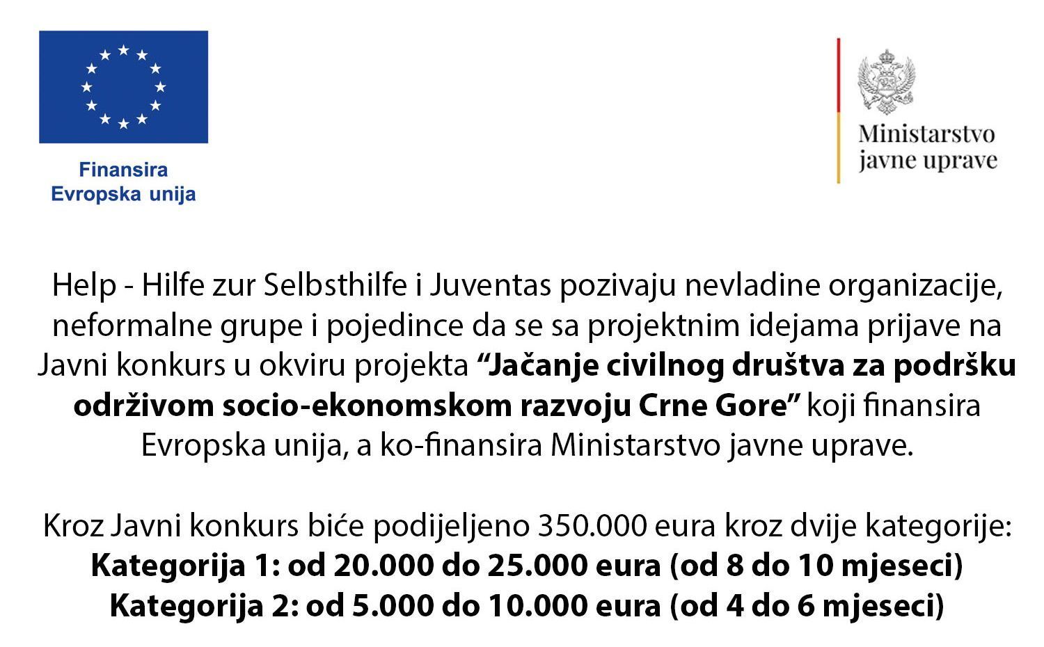 Poziv – NVO, neformalnim grupama i pojedincima za prijavu na JAVNI KONKURS